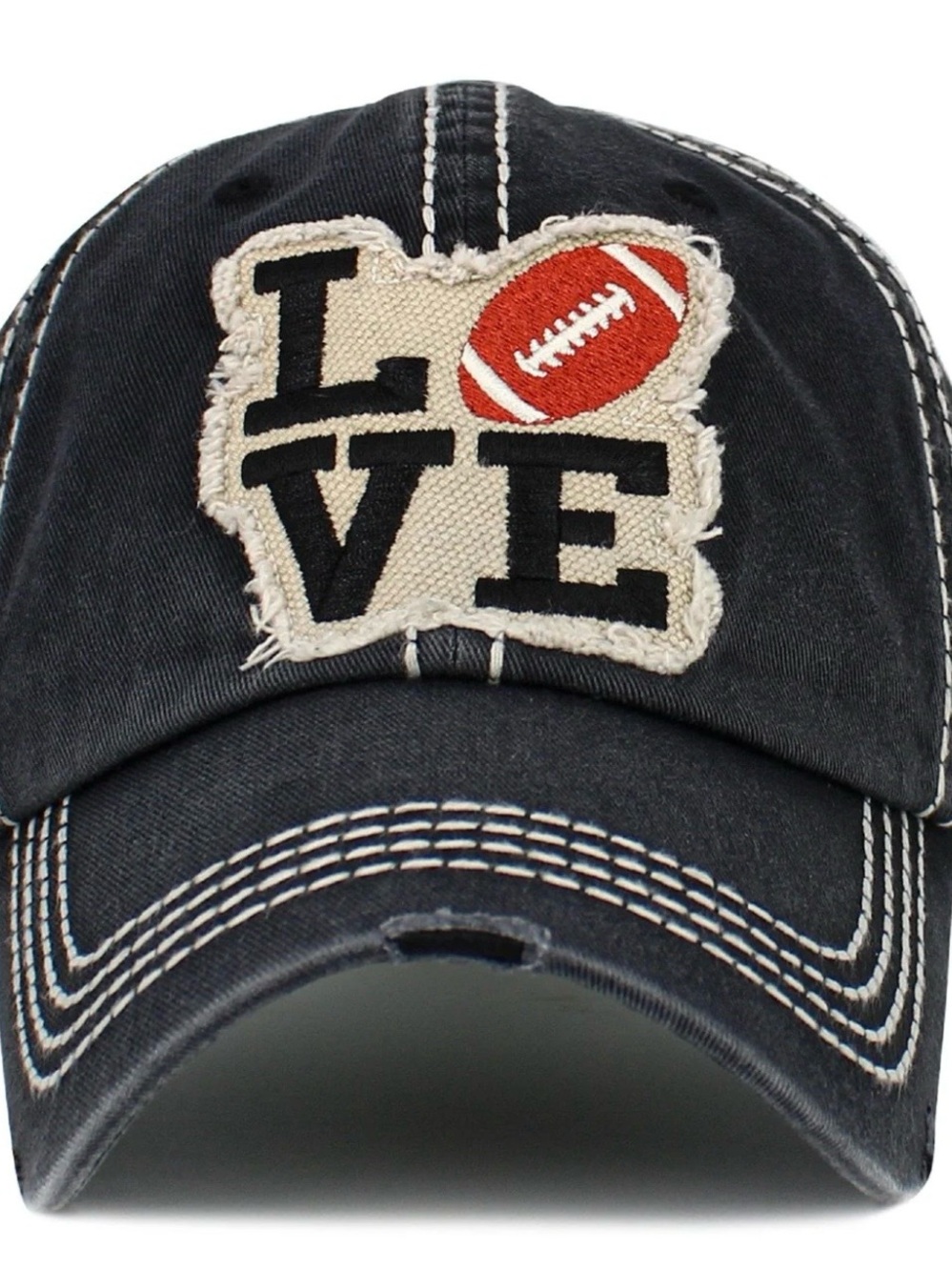 Woman’s distressed  Navy  'LOVE' Football Patch Baseball Cap